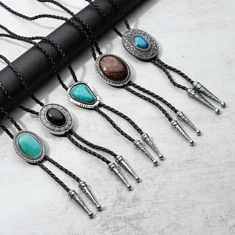 Men's Necktie - Bolo Tie Set 5 Styles for Women Hand-Braided Leather Western Cowboy - product detail view 7