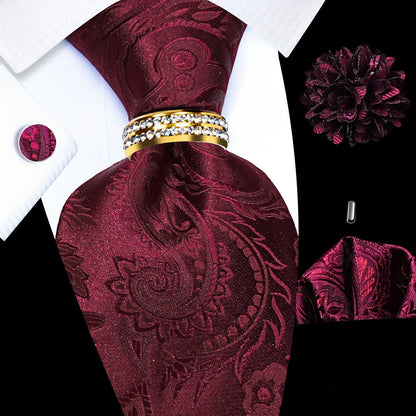 Men's Necktie - Paisley Tie Set for 5 Piece Silk Pocket Square Cufflinks Tie Ring Lapel - product detail view 19