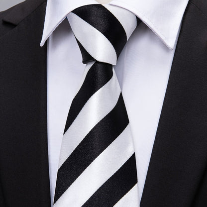 Men's Necktie - 's Set with Pocket Square Cufflinks & Golden Ring | Woven Tie for Wedding - product detail view 3