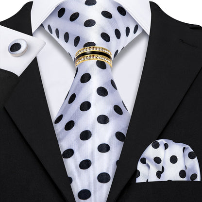 Men's Necktie - 's Set with Pocket Square Cufflinks & Golden Ring | Woven Tie for Wedding - product detail view 15