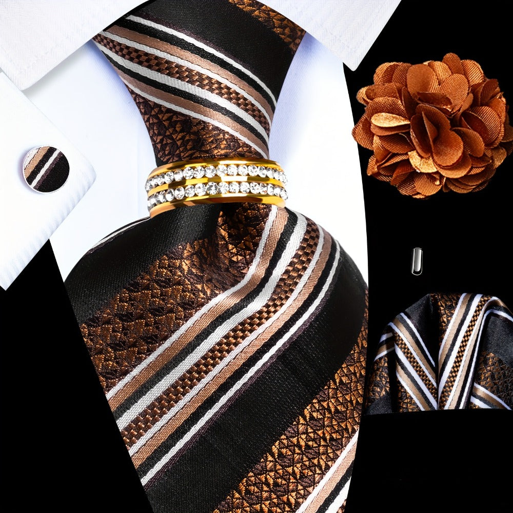 Men's Necktie - 's Wedding Set 5pcs - Matching Tie Pocket Square Cufflinks Tie Ring & - product detail view 7