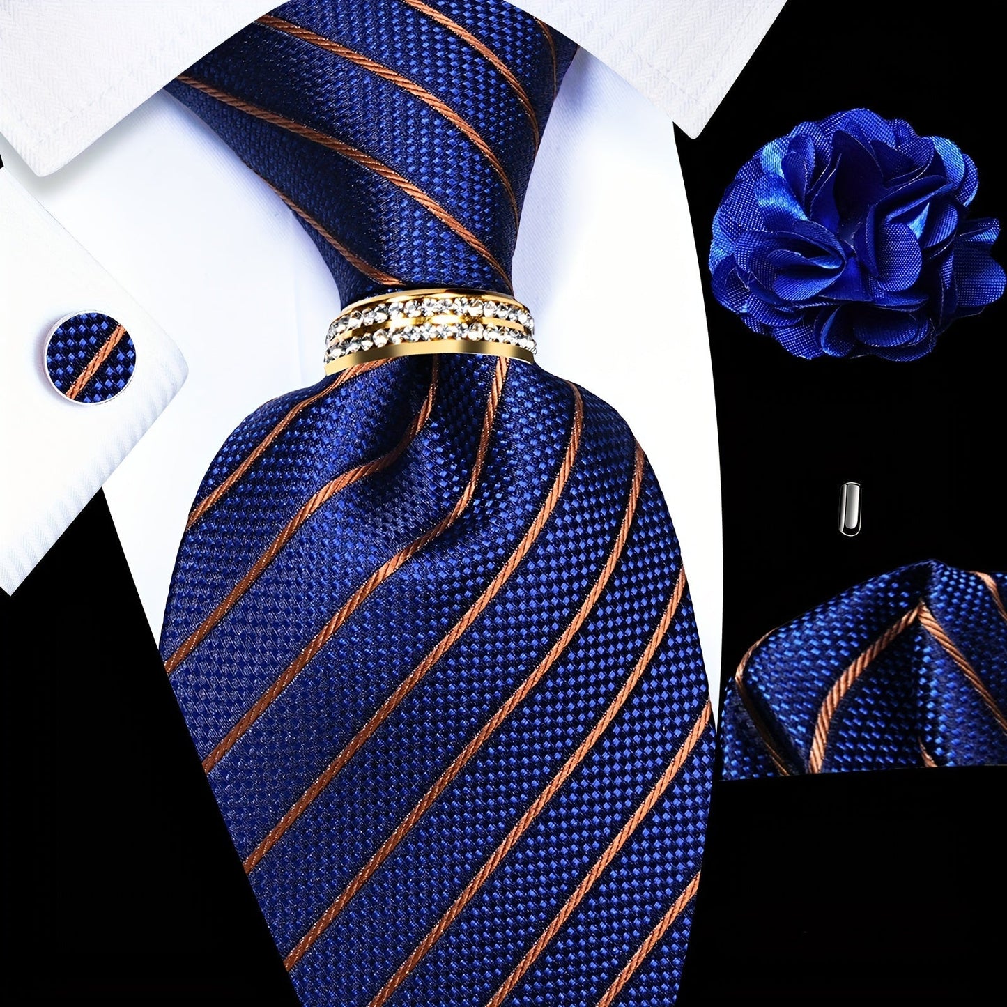 Men's Necktie - 's Wedding Set 5pcs - Matching Tie Pocket Square Cufflinks Tie Ring & - product detail view 19