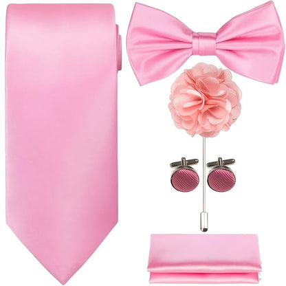 Men's Necktie - Satin Tie Set for 5 Piece Bow Tie Pocket Square Lapel Pin Cuff Links - product detail view 17