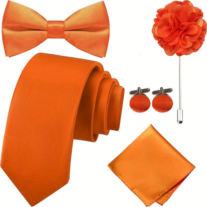 Men's Necktie - Satin Tie Set for 5 Piece Bow Tie Pocket Square Lapel Pin Cuff Links - product detail view 20