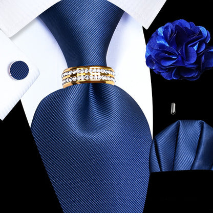 Men's Necktie - Silk Tie Set for 5 Piece 2400 Thread Count Pocket Square Cufflinks Lapel - product detail view 5