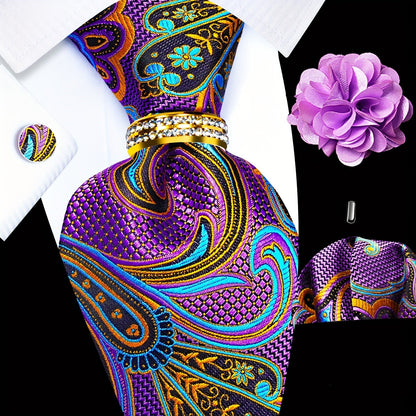 Men's Necktie - Silk Tie Set for 5 Piece 2400 Thread Count Pocket Square Cufflinks Lapel - product detail view 25