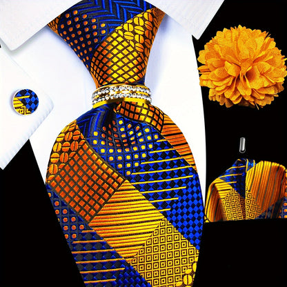 Men's Necktie - Silk Tie Set for 5 Piece 2400 Thread Count Pocket Square Cufflinks Lapel - product detail view 28
