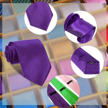 Men's Necktie - Solid Color Bulk 40 Pack Satin Dress Ties Set, Assorted Colors for - product detail view 3