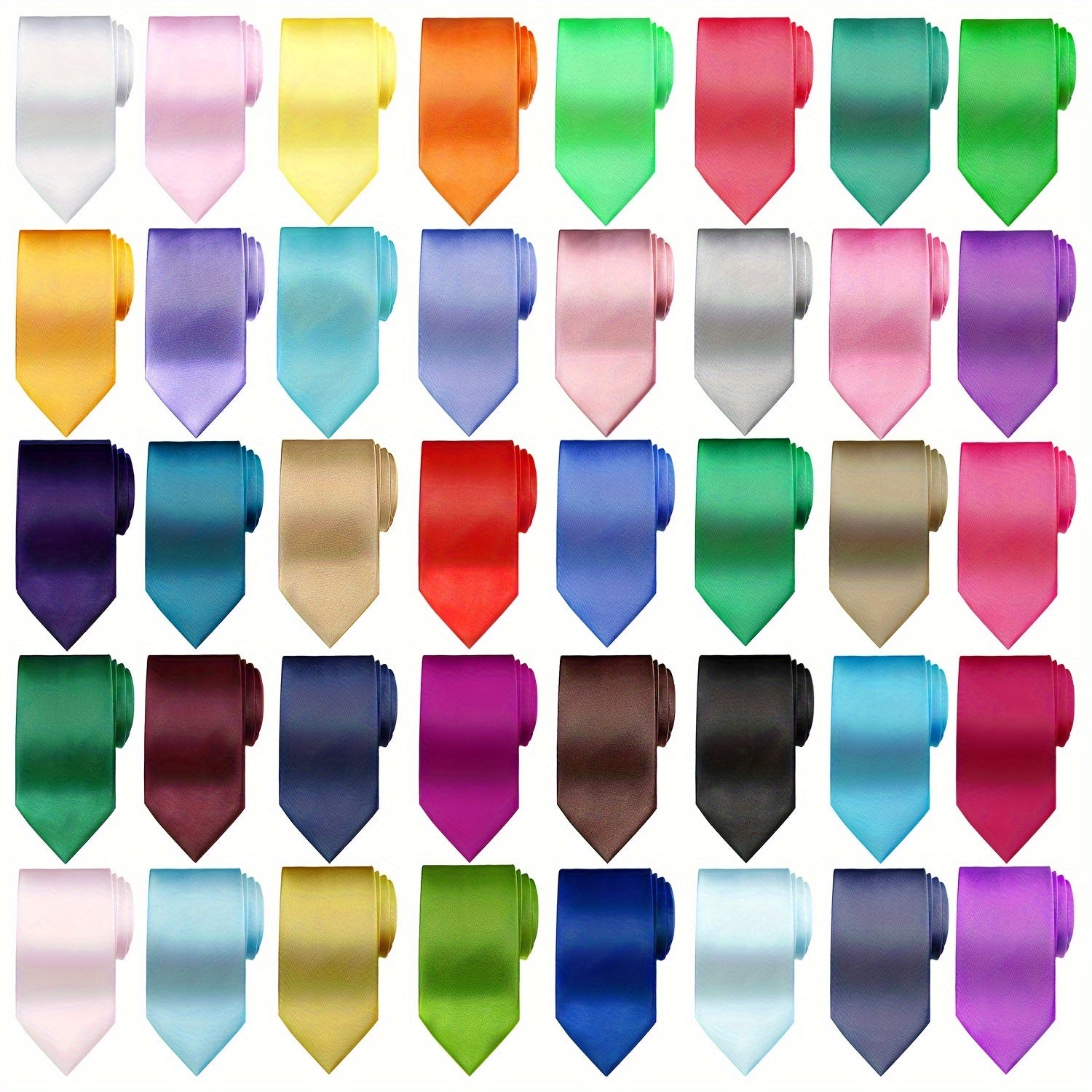 Men's Necktie - Solid Color Bulk 40 Pack Satin Dress Ties Set, Assorted Colors for - product detail view 6