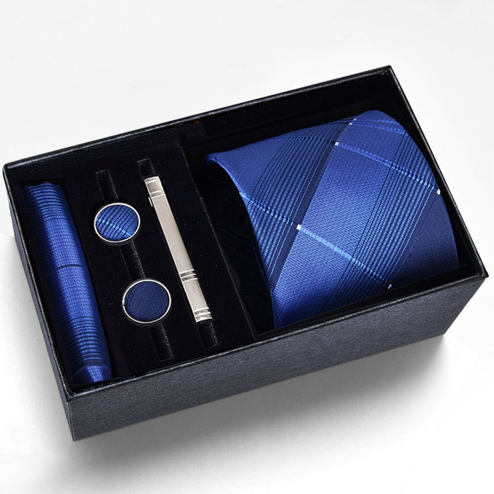 Men's Necktie - Tie Gift Box Set for 5 Piece Pocket Square Cufflinks Tie Clip | Elegant - product detail view 3