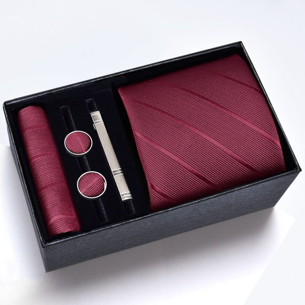 Men's Necktie - Tie Gift Box Set for 5 Piece Pocket Square Cufflinks Tie Clip | Elegant - product detail view 7