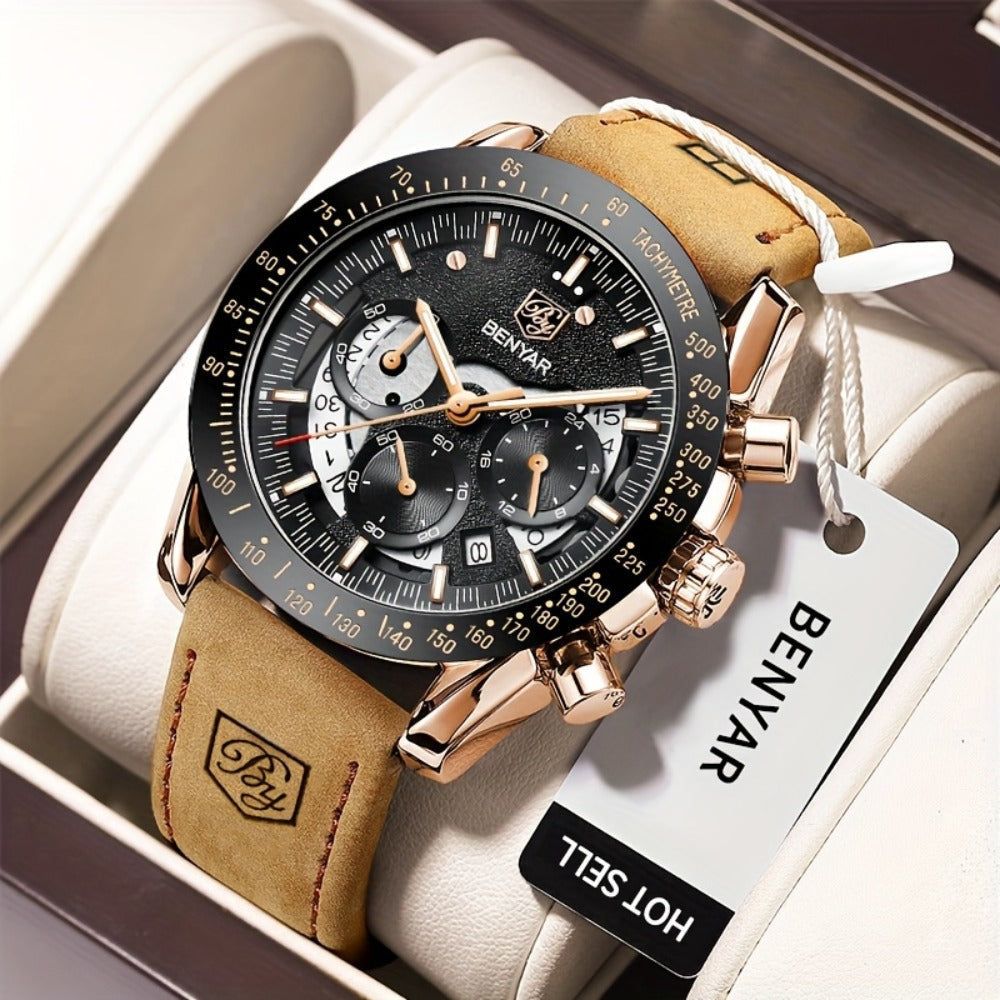 Men's Quartz Watch - BENYAR Luminous Chronograph Analog Big Face Business Sport Casual Fashion - product detail view 5