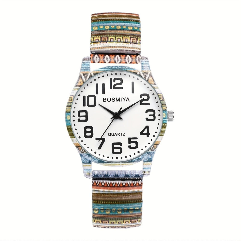 Women's Quartz Watch - Boho for Stretch Stainless Steel Strap, Large Arabic Numeral Dial - product detail view 3