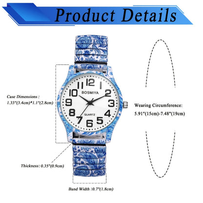 Women's Quartz Watch - Boho for Stretch Stainless Steel Strap, Large Arabic Numeral Dial - product detail view 22