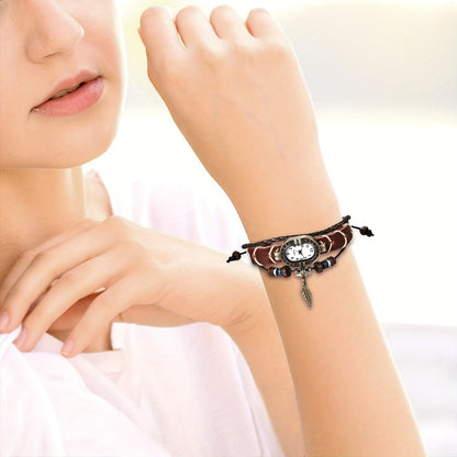 Women's Quartz Watch - Bracelet Vintage Ethnic Analog Faux Leather Cord Multi-Layer Wrap with - product detail view 2