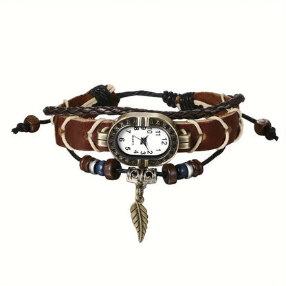 Women's Quartz Watch - Bracelet Vintage Ethnic Analog Faux Leather Cord Multi-Layer Wrap with - product detail view 3