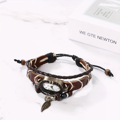 Women's Quartz Watch - Bracelet Vintage Ethnic Analog Faux Leather Cord Multi-Layer Wrap with - product detail view 6