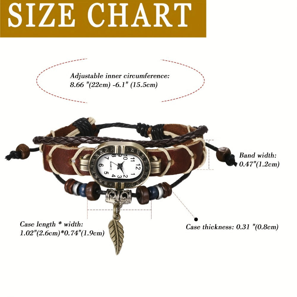 Women's Quartz Watch - Bracelet Vintage Ethnic Analog Faux Leather Cord Multi-Layer Wrap with - product detail view 12