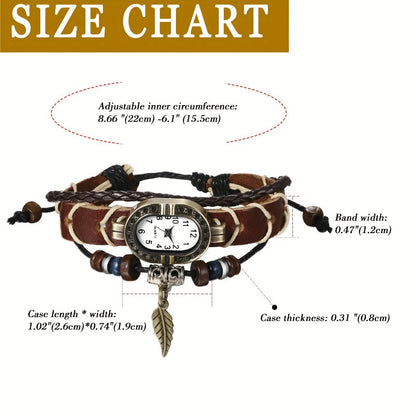 Women's Quartz Watch - Bracelet Vintage Ethnic Analog Faux Leather Cord Multi-Layer Wrap with - product detail view 12