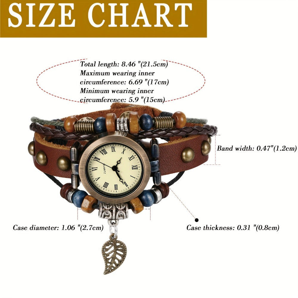 Women's Quartz Watch - Bracelet Vintage Ethnic Analog Faux Leather Cord Multi-Layer Wrap with - product detail view 14