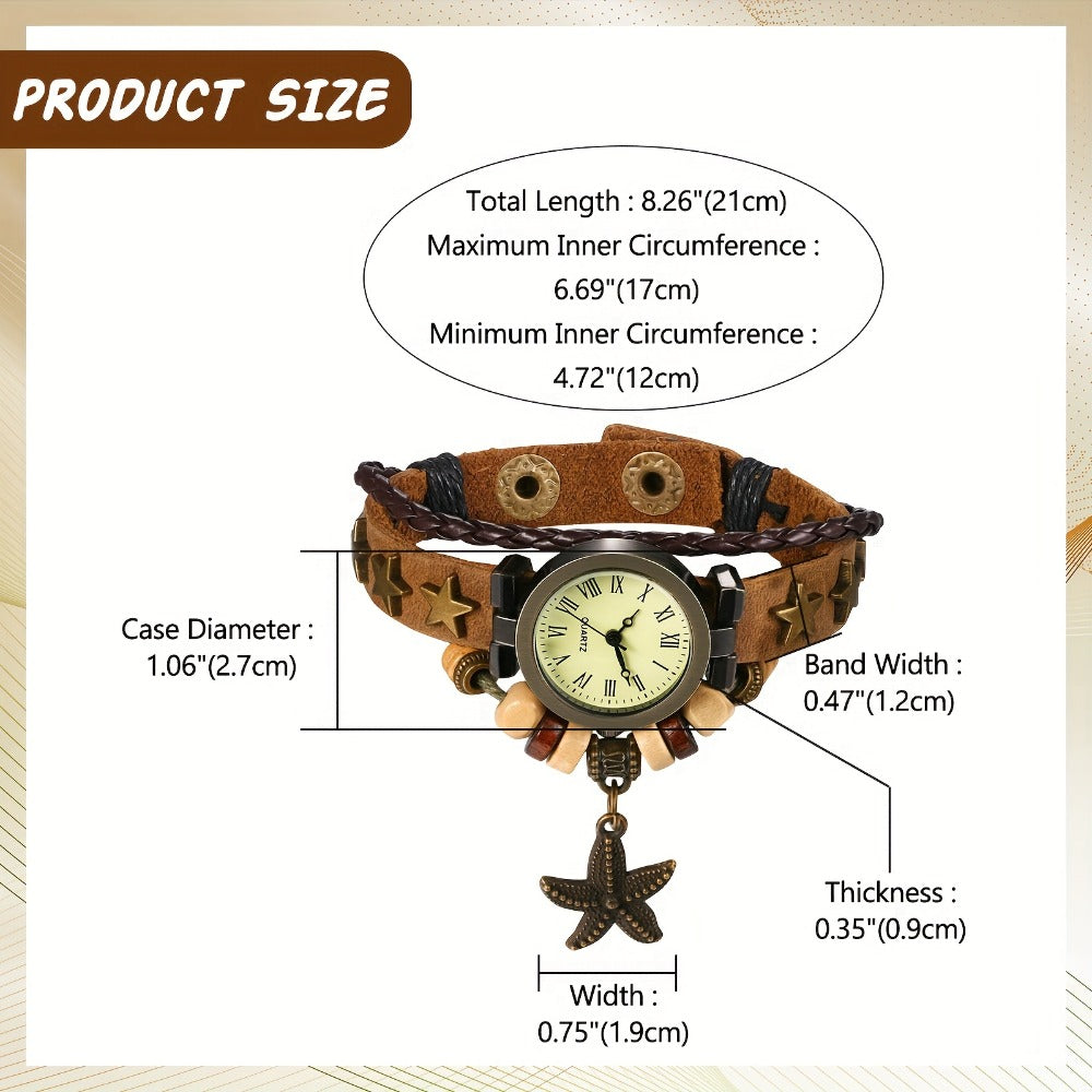 Women's Quartz Watch - Bracelet Vintage Ethnic Analog Faux Leather Cord Multi-Layer Wrap with - product detail view 15