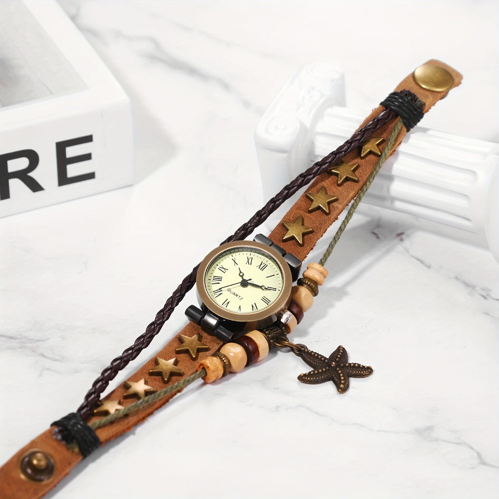 Women's Quartz Watch - Bracelet Vintage Ethnic Analog Faux Leather Cord Multi-Layer Wrap with - product detail view 18
