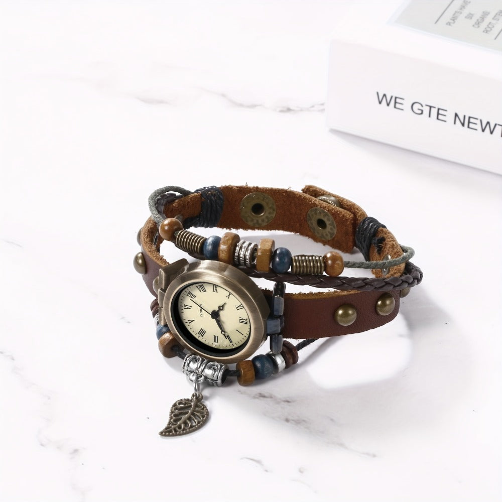 Women's Quartz Watch - Bracelet Vintage Ethnic Analog Faux Leather Cord Multi-Layer Wrap with - product detail view 19