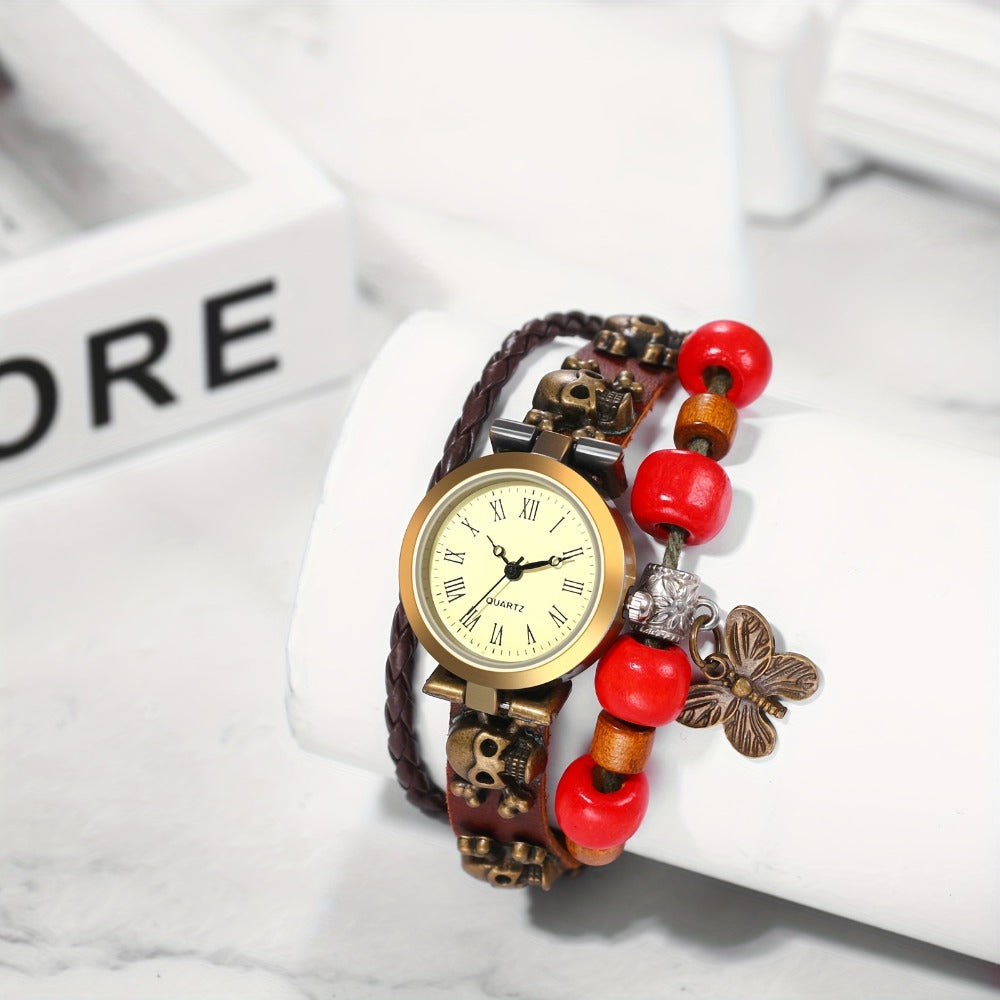 Women's Quartz Watch - Bracelet Vintage Ethnic Analog Faux Leather Cord Multi-Layer Wrap with - product detail view 21