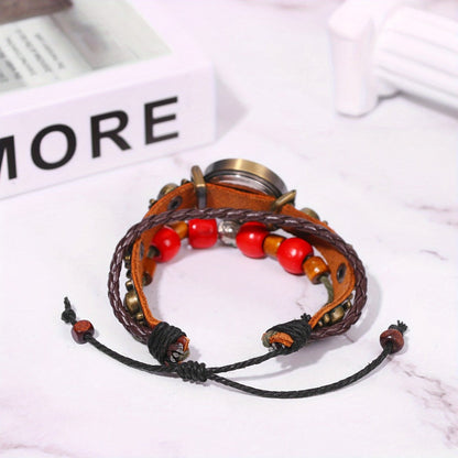 Women's Quartz Watch - Bracelet Vintage Ethnic Analog Faux Leather Cord Multi-Layer Wrap with - product detail view 22