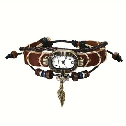 Women's Quartz Watch - Bracelet Vintage Ethnic Analog Faux Leather Cord Multi-Layer Wrap with - product detail view 23