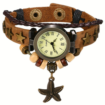 Women's Quartz Watch - Bracelet Vintage Ethnic Analog Faux Leather Cord Multi-Layer Wrap with - product detail view 26