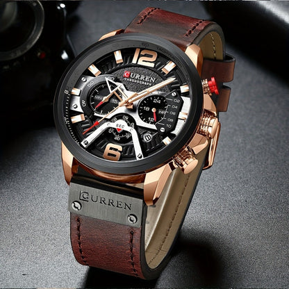 Men's Quartz Watch - CURREN Business Chronograph Faux Leather Strap Analog Date Stopwatch - product detail view 9