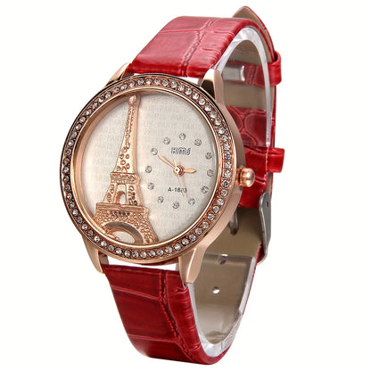 Women's Quartz Watch - Eiffel Tower Rhinestone for Jewelrywe Parisian Fashion Analog Wristwatch - product detail view 10