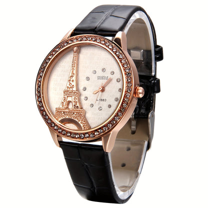 Women's Quartz Watch - Eiffel Tower Rhinestone for Jewelrywe Parisian Fashion Analog Wristwatch - product detail view 11