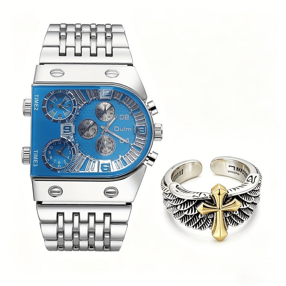 Men's Quartz Watch - Gold for Luxury Chronograph Roman Numeral Dial Date Multi-Timezone Alloy - product detail view 12