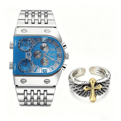 Men's Quartz Watch - Gold for Luxury Chronograph Roman Numeral Dial Date Multi-Timezone Alloy - product detail view 12