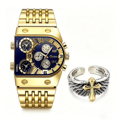 Men's Quartz Watch - Gold for Luxury Chronograph Roman Numeral Dial Date Multi-Timezone Alloy - product detail view 13
