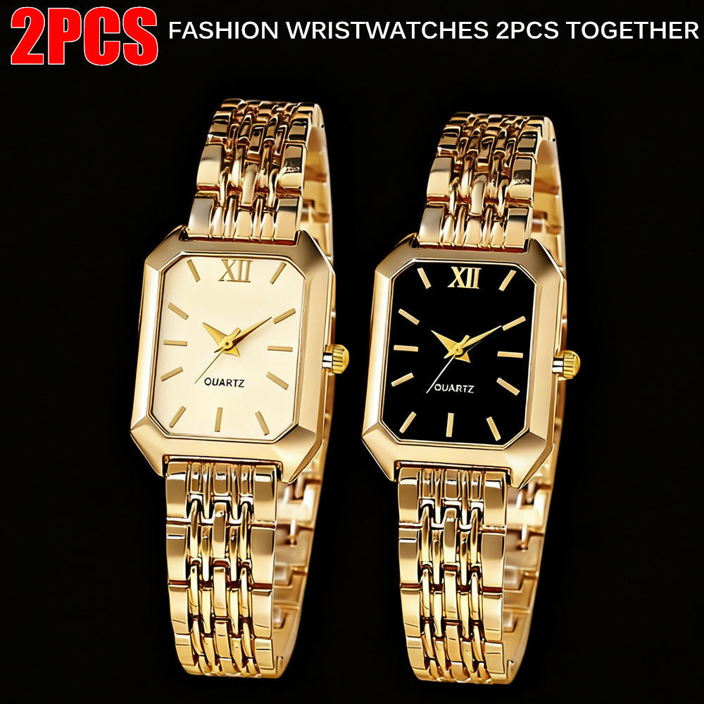 Women's Quartz Watch - Gold Tone Set for 2 Piece Elegant Luxury Rectangular Dial Analog - product detail view 9