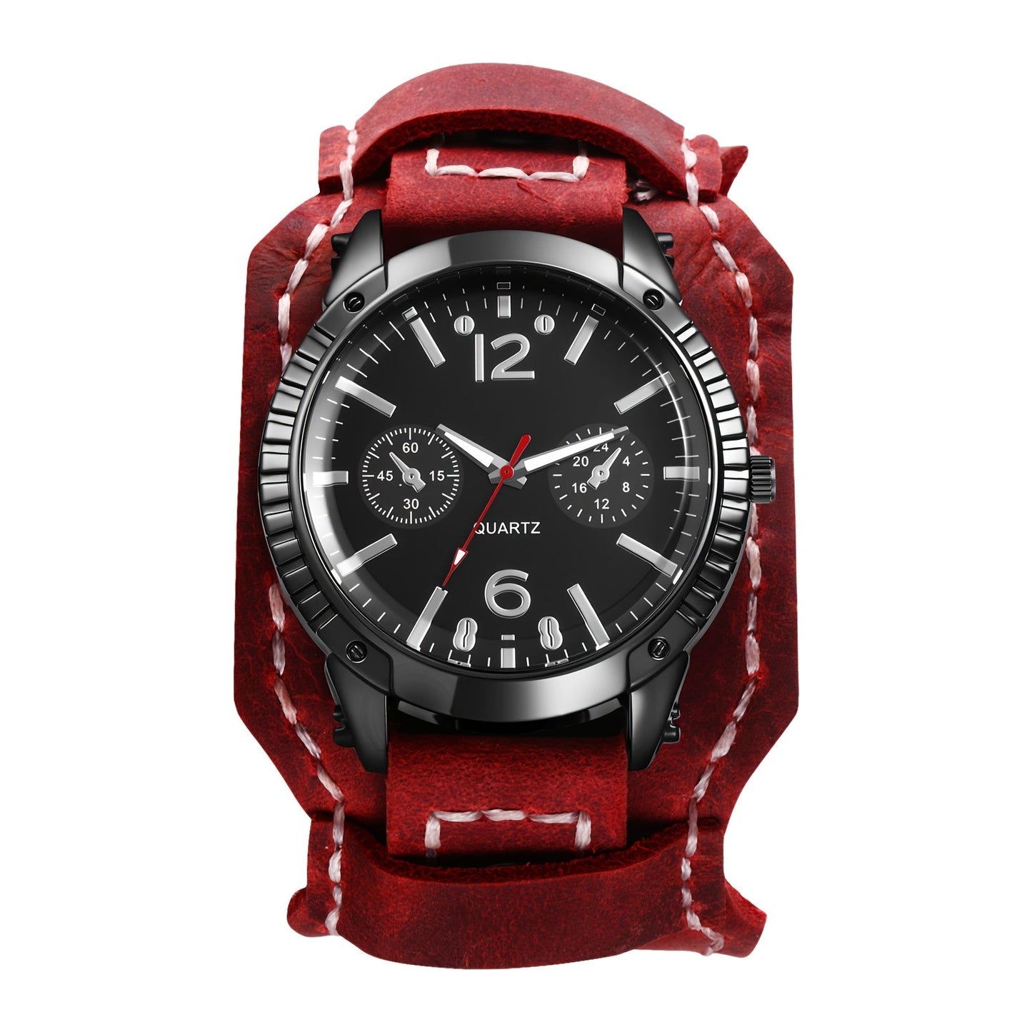 Men's Quartz Watch - Gothic Punk Leather Cuff Wristwatch for Wide Genuine Leather Band - product detail view 22
