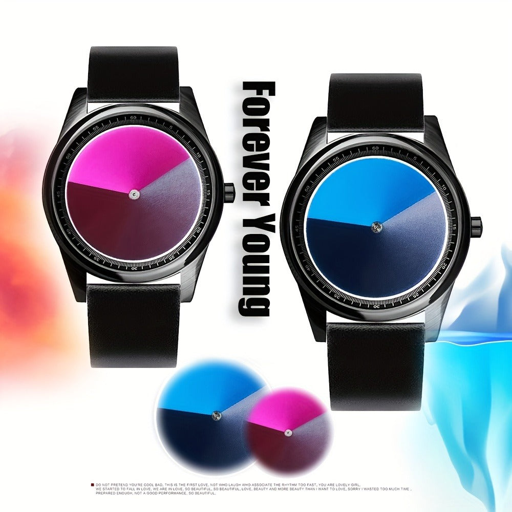 Men's Quartz Watch - Gradient Color Unisex Creative Unique Dial Wristwatch Women Blue Red Green - product detail view 11