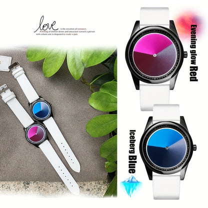 Men's Quartz Watch - Gradient Color Unisex Creative Unique Dial Wristwatch Women Blue Red Green - product detail view 16