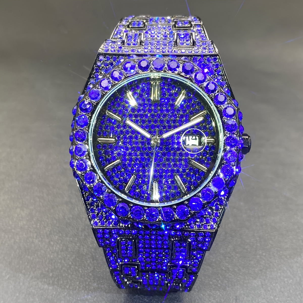 Men's Quartz Watch - Iced Out Rhinestone for Hip Hop Luxury Wristwatch, Luminous Dial, Zinc - product detail view 13
