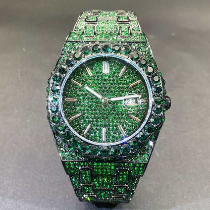 Men's Quartz Watch - Iced Out Rhinestone for Hip Hop Luxury Wristwatch, Luminous Dial, Zinc - product detail view 14