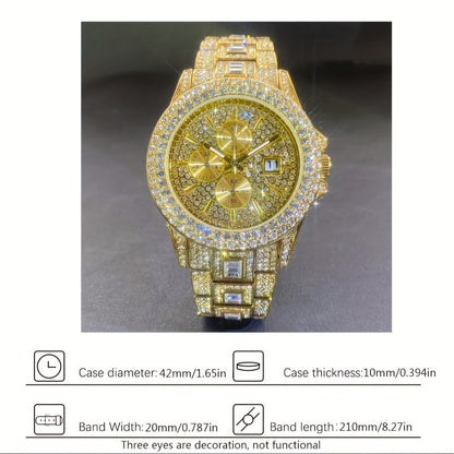 Men's Quartz Watch - Iced Out Rhinestone for & Women Hip Hop Luxury Bling Wristwatch - product detail view 2