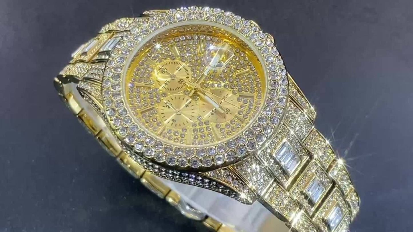 Men's Quartz Watch - Iced Out Rhinestone for & Women Hip Hop Luxury Bling Wristwatch - product detail view 7