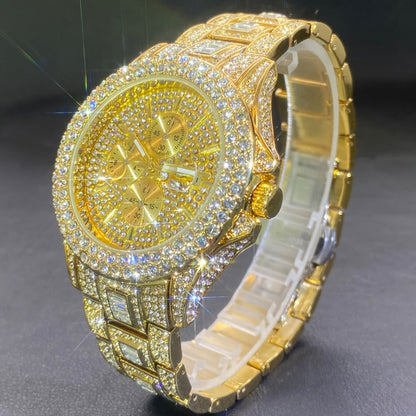 Men's Quartz Watch - Iced Out Rhinestone for & Women Hip Hop Luxury Bling Wristwatch - product detail view 8