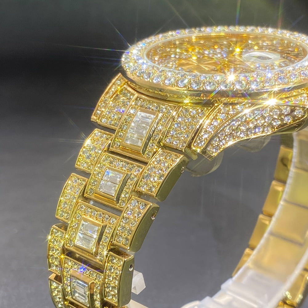 Men's Quartz Watch - Iced Out Rhinestone for & Women Hip Hop Luxury Bling Wristwatch - product detail view 9