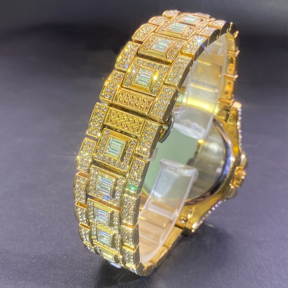 Men's Quartz Watch - Iced Out Rhinestone for & Women Hip Hop Luxury Bling Wristwatch - product detail view 10