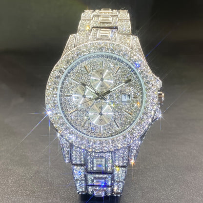 Men's Quartz Watch - Iced Out Rhinestone for & Women Hip Hop Luxury Bling Wristwatch - product detail view 11