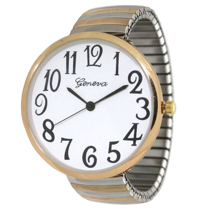 Women's Quartz Watch - Large Face for Metallic Shiny Two-Tone Stretch Band, Big Dial Wristwatch - main product view